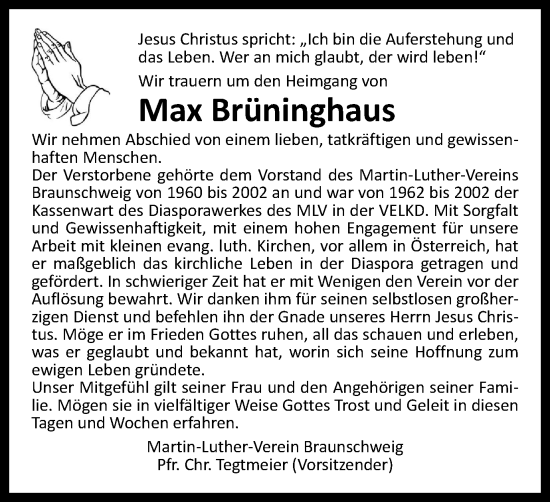Traueranzeige von Max Brüninghaus von Salzgitter-Zeitung