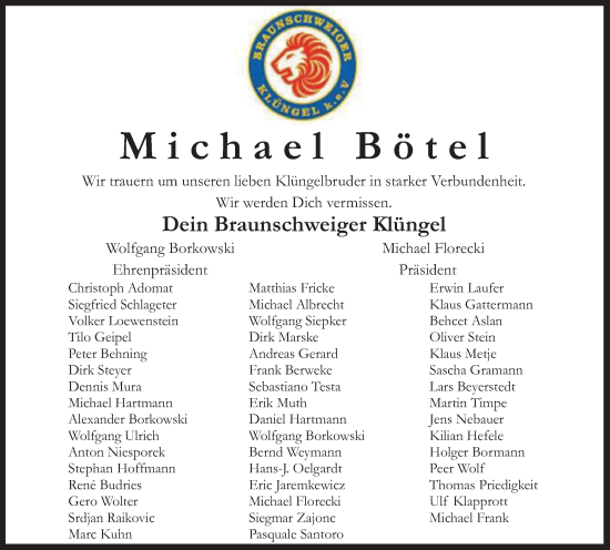 Traueranzeige von Michael Bötel von Braunschweiger Zeitung
