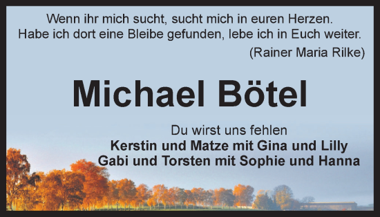 Traueranzeige von Michael Bötel von Braunschweiger Zeitung