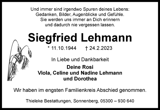 Traueranzeige von Siegfried Lehmann von Braunschweiger Zeitung