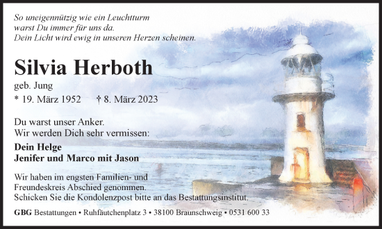 Traueranzeige von Silvia Herboth von Braunschweiger Zeitung