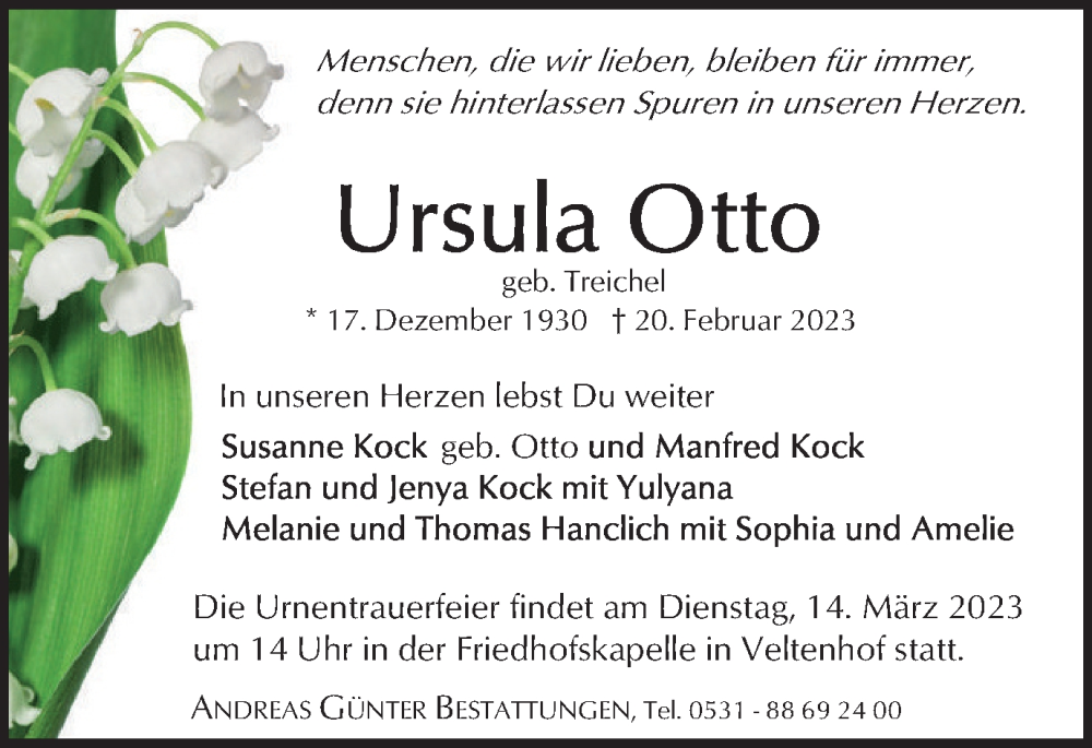  Traueranzeige für Ursula Otto vom 04.03.2023 aus Braunschweiger Zeitung