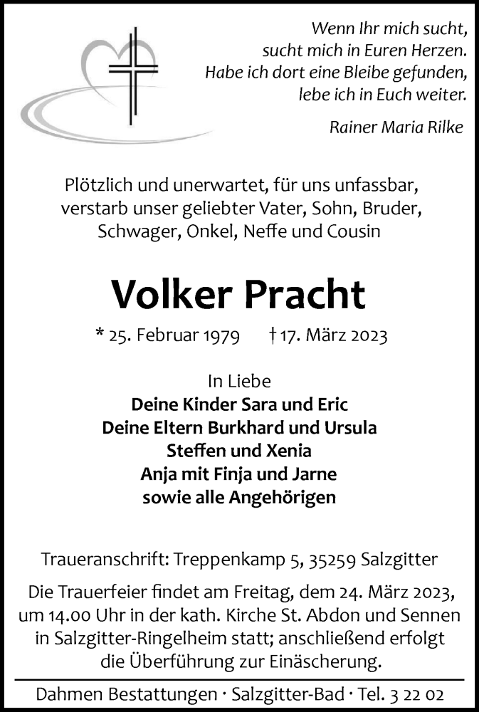  Traueranzeige für Volker Pracht vom 21.03.2023 aus Salzgitter-Zeitung