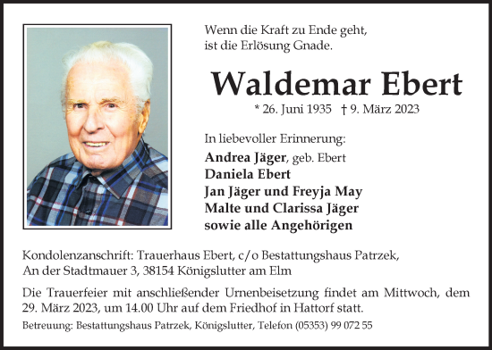 Traueranzeige von Waldemar Ebert von Wolfsburger Nachrichten