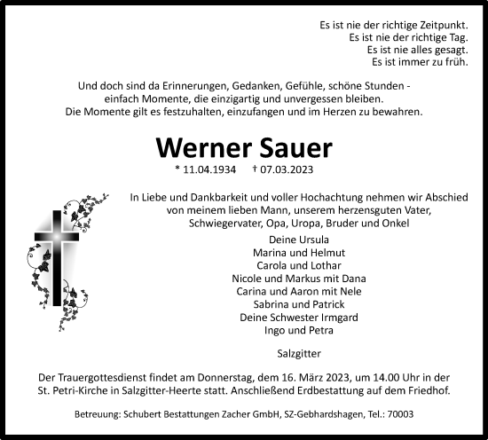 Traueranzeige von Werner Sauer von Salzgitter-Zeitung