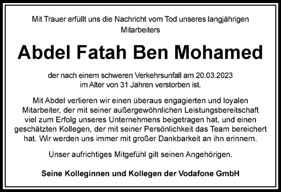 Traueranzeige von Abdel Fatah Ben Mohamed von Braunschweiger Zeitung