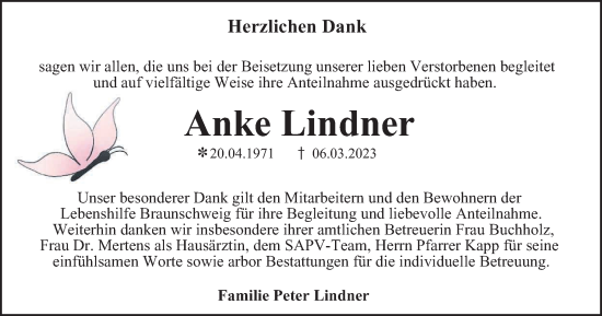Traueranzeige von Anke Lindner von Braunschweiger Zeitung