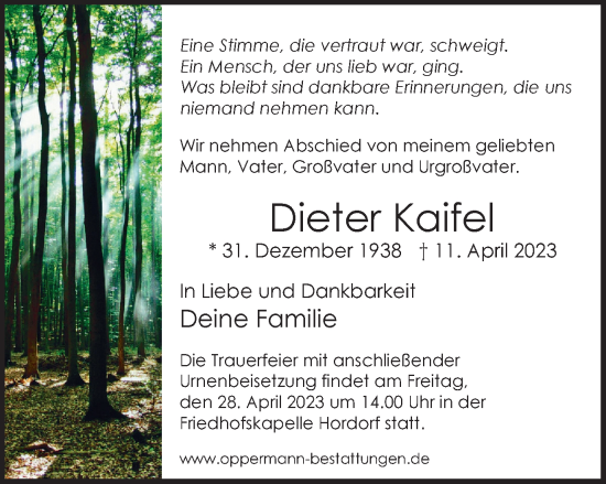 Traueranzeige von Dieter Kaifel von Braunschweiger Zeitung