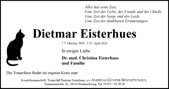 Traueranzeige von Dietmar Eisterhues von Braunschweiger Zeitung
