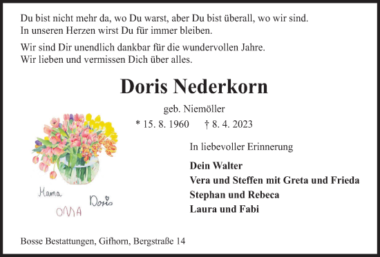 Traueranzeige von Doris Nederkorn von Wolfsburger Nachrichten