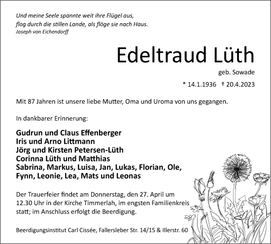 Traueranzeige von Edeltraud Lüth von Braunschweiger Zeitung