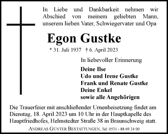 Traueranzeige von Egon Gustke von Braunschweiger Zeitung