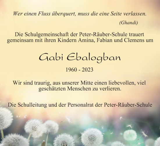 Traueranzeige von Gabi Ebalogban von Wolfenbütteler Zeitung