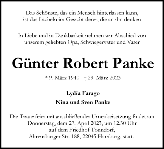 Traueranzeige von Günter Robert Panke von Braunschweiger Zeitung
