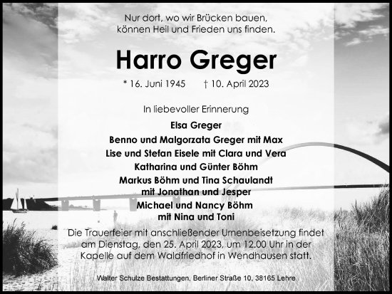 Traueranzeige von Harro Greger von Braunschweiger Zeitung