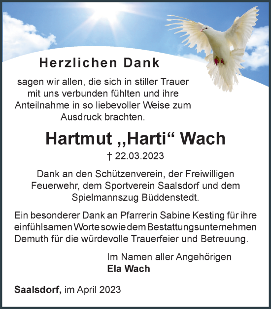 Traueranzeige von Hartmut Wach von Helmstedter Nachrichten