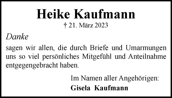 Traueranzeige von Heike Kaufmann von Braunschweiger Zeitung