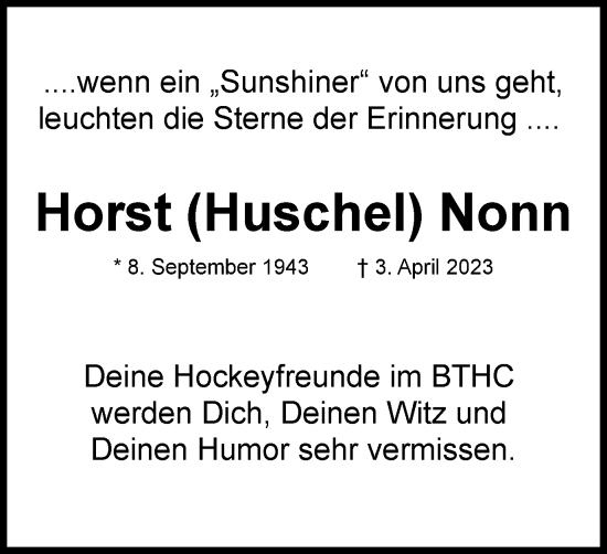 Traueranzeige von Horst Nonn von Braunschweiger Zeitung