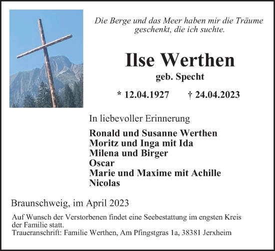 Traueranzeige von Ilse Werthen von Braunschweiger Zeitung