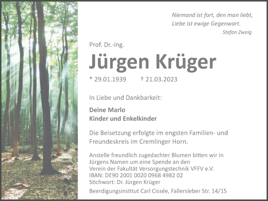 Traueranzeige von Jürgen Krüger von Braunschweiger Zeitung