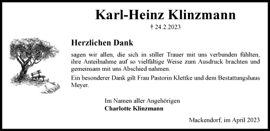 Traueranzeige von Karl-Heinz Klinzmann von Helmstedter Nachrichten