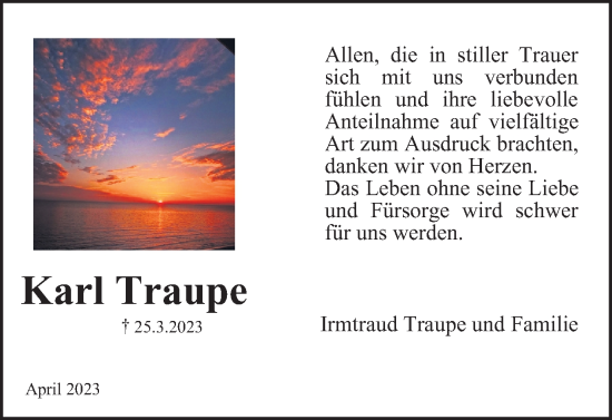 Traueranzeige von Karl Traupe von Braunschweiger Zeitung