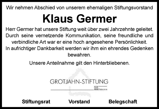Traueranzeige von Klaus Germer von Wolfenbütteler Zeitung