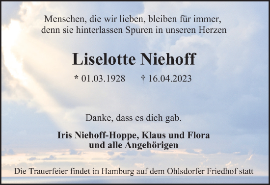 Traueranzeige von Liselotte Niehoff von Salzgitter-Zeitung