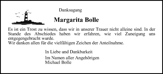 Traueranzeige von Margarita Bolle von Braunschweiger Zeitung