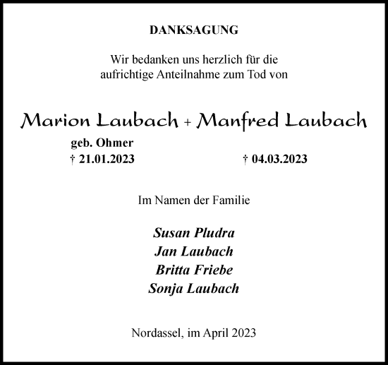 Traueranzeige von Marion und Manfred Laubach von Salzgitter-Zeitung