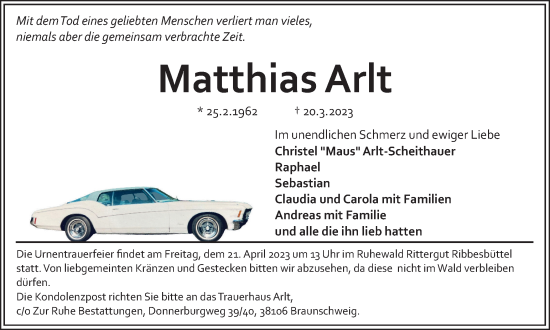 Traueranzeige von Matthias Arlt von Braunschweiger Zeitung
