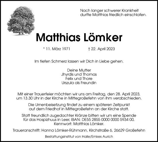 Traueranzeige von Matthias Lömker von Wolfsburger Nachrichten