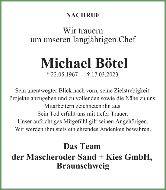 Traueranzeige von Michael Bötel von Braunschweiger Zeitung