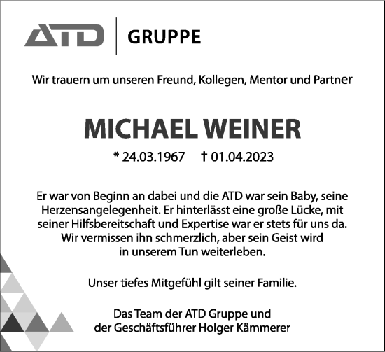 Traueranzeige von Michael Weiner von Braunschweiger Zeitung