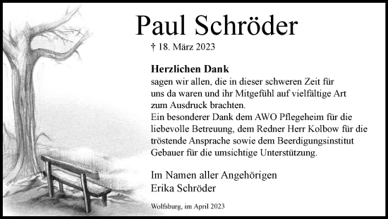 Traueranzeige von Paul Schröder von Wolfsburger Nachrichten