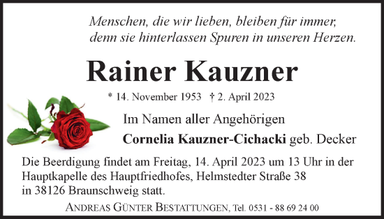 Traueranzeige von Rainer Kauzner von Braunschweiger Zeitung