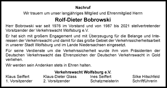 Traueranzeige von Rolf-Dieter Bobrowski von Wolfsburger Nachrichten