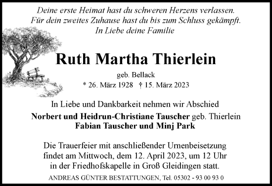 Traueranzeige von Ruth Martha Thierlein von Braunschweiger Zeitung