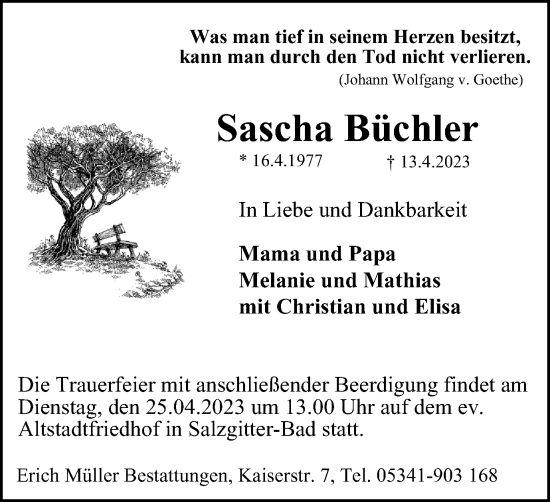 Traueranzeige von Sascha Büchler von Salzgitter-Zeitung