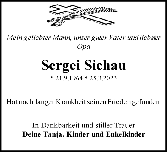 Traueranzeige von Sergei Sichau von Wolfenbütteler Zeitung