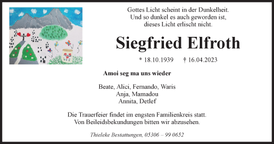 Traueranzeige von Siegfried Elfroth von Wolfenbütteler Zeitung