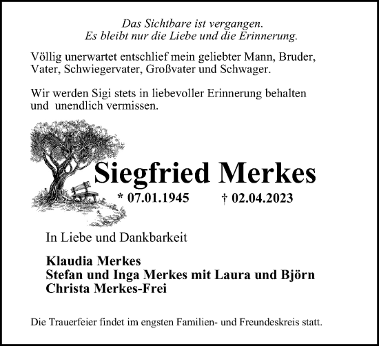 Traueranzeige von Siegfried Merkes von Braunschweiger Zeitung