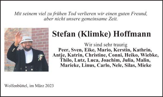 Traueranzeige von Stefan Hoffmann von Wolfenbütteler Zeitung