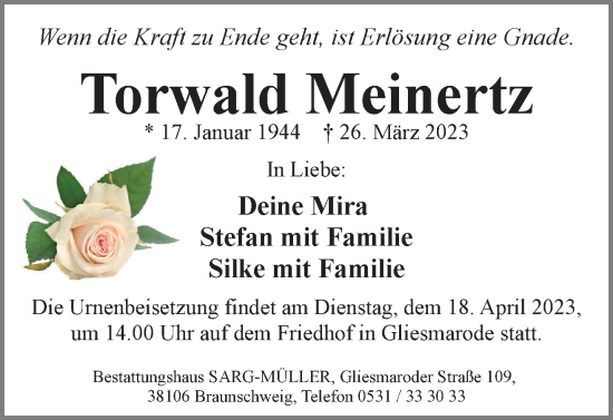 Traueranzeige von Torwald Meinertz von Braunschweiger Zeitung