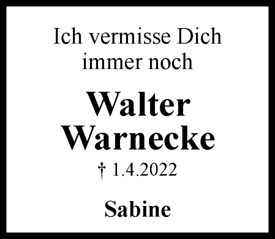Traueranzeige von Walter Warnecke von Neue Braunschweiger am Samstag