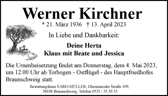 Traueranzeige von Werner Kirchner von Braunschweiger Zeitung