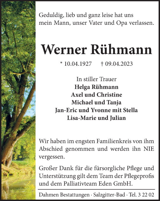 Traueranzeige von Werner Rühmann von Salzgitter-Zeitung