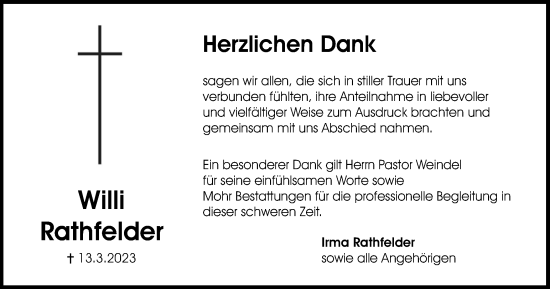 Traueranzeige von Willi Rathfelder von Wolfsburger Nachrichten