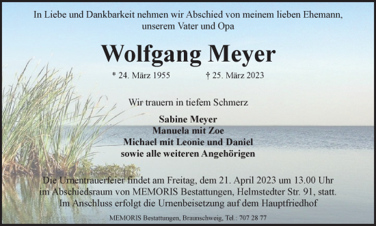 Traueranzeige von Wolfgang Meyer von Braunschweiger Zeitung