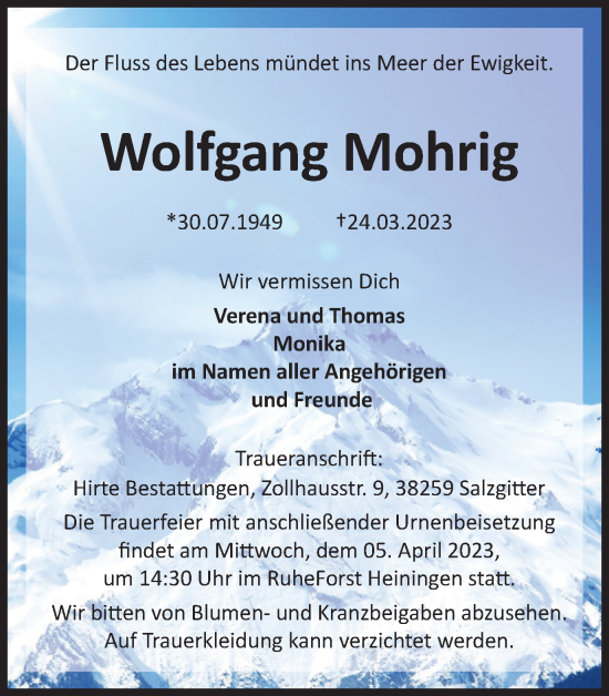 Traueranzeige von Wolfgang Mohrig von Salzgitter-Zeitung